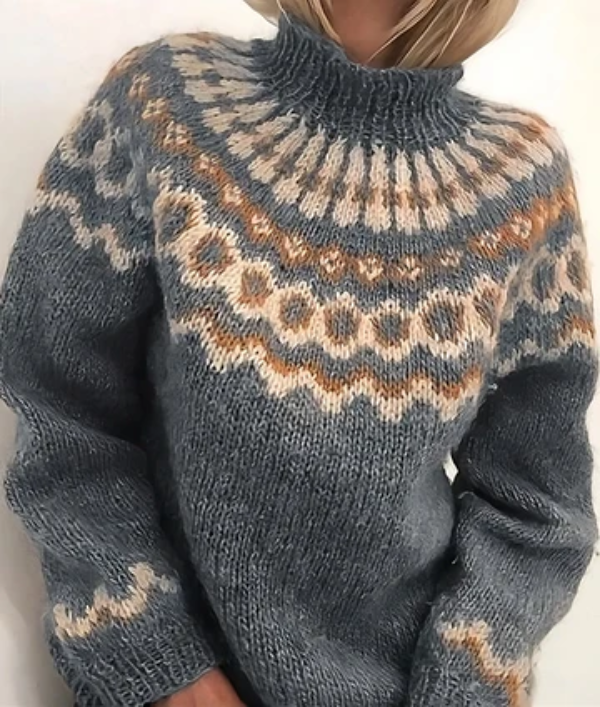 Balloon Sleeve Nordic Wool Turtleneck Sweater