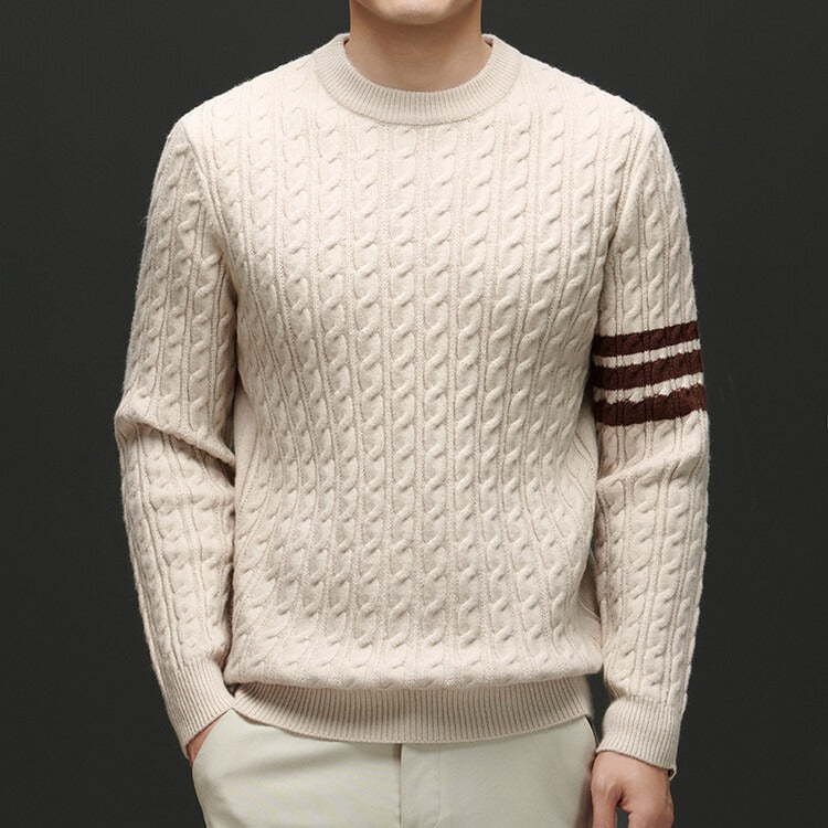 Cotton Blend Cable Knit Crewneck Sweatshirt