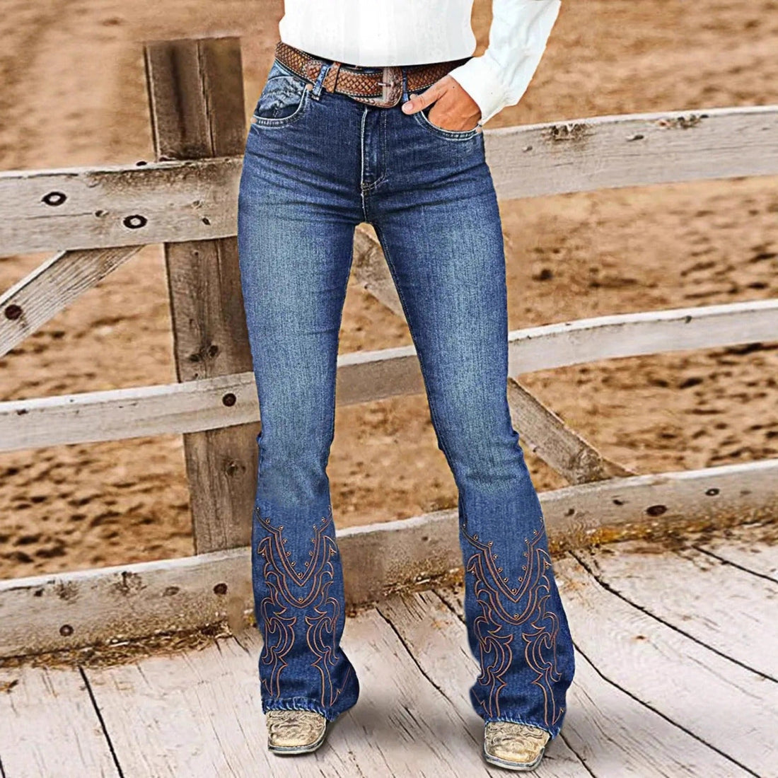 Stretch Denim Slim Fit Flared Leg Jeans