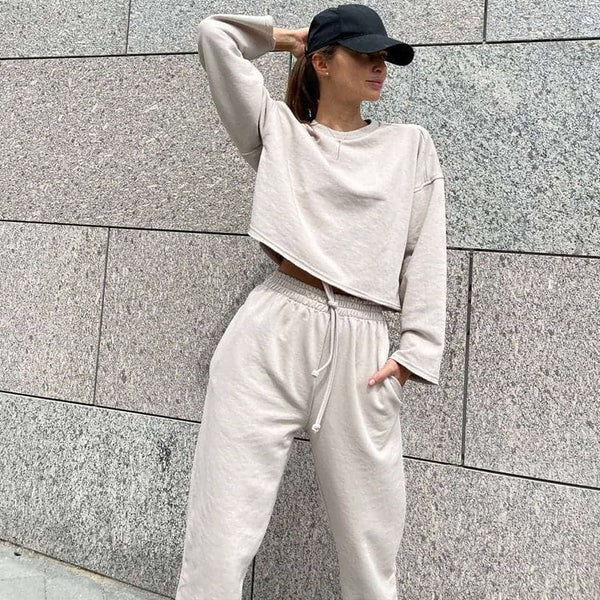Relaxed Fit Cropped Drawstring Athleisure Set