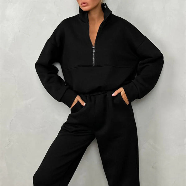 Relaxed Fit High Collar Half Zip Sweat Set