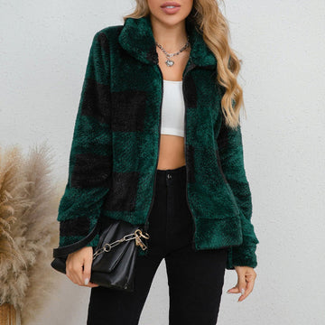 Faux Shearling Plaid Oversized Jacket