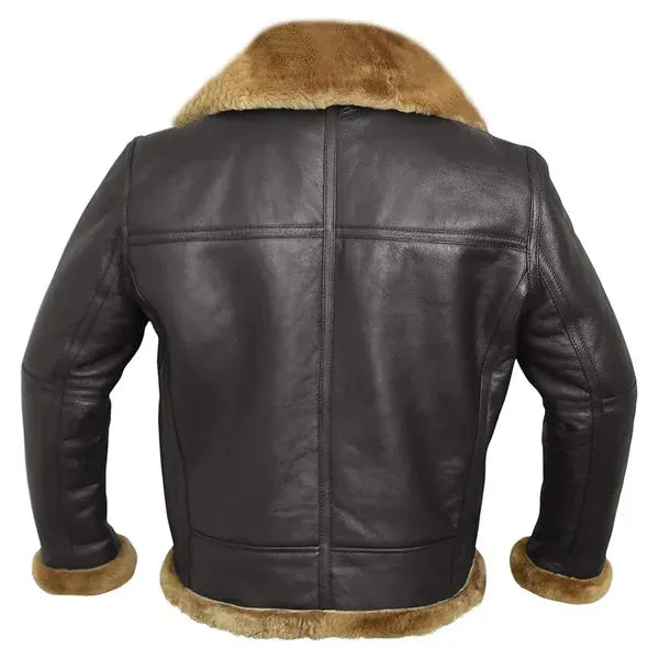 Oversized Shearling Lined Leather Bomber Jacket