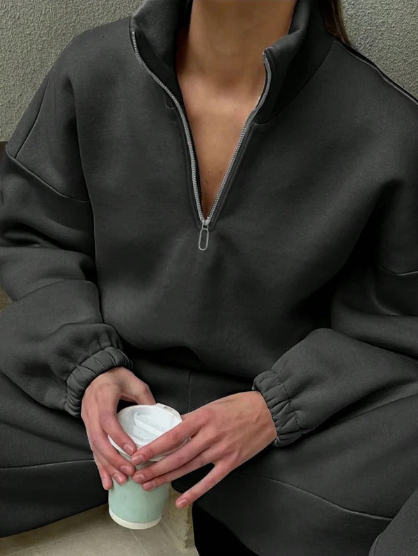 Oversized High Neck Zip Cotton Pullover
