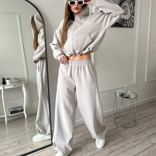 Oversized Contrast Seam Two-Piece Set
