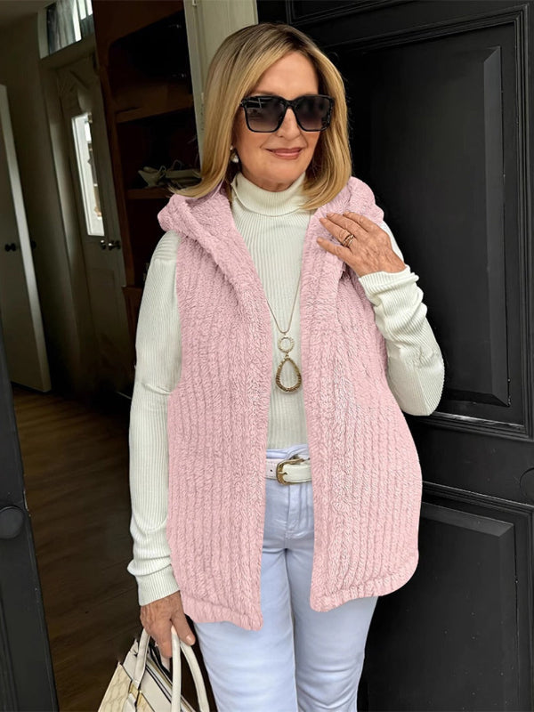 Fuzzy Texture Relaxed Fit Hooded Vest