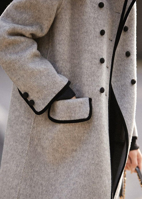 Wool Blend Double-Breasted Patchwork Trenchcoat