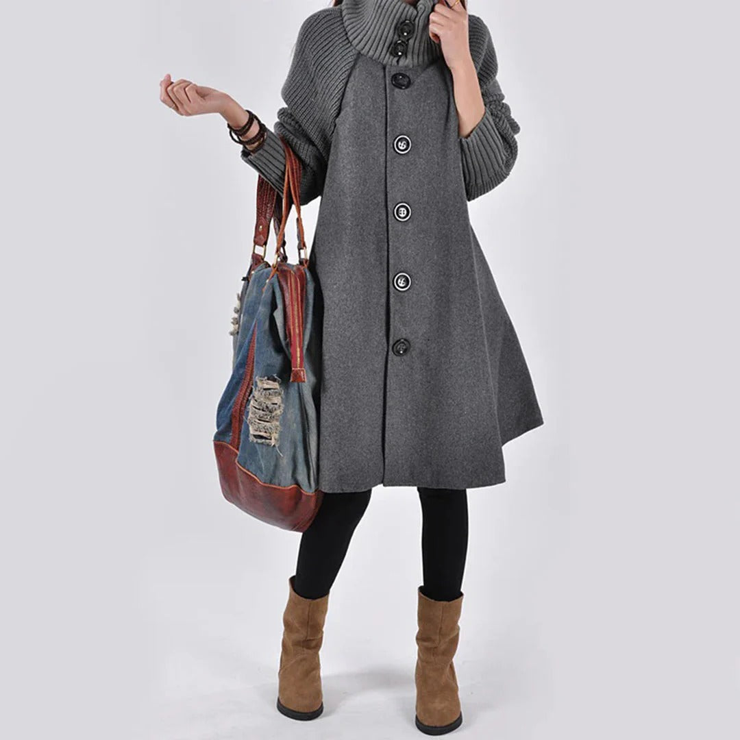 A-Line High Ribbed Collar Wool Coat