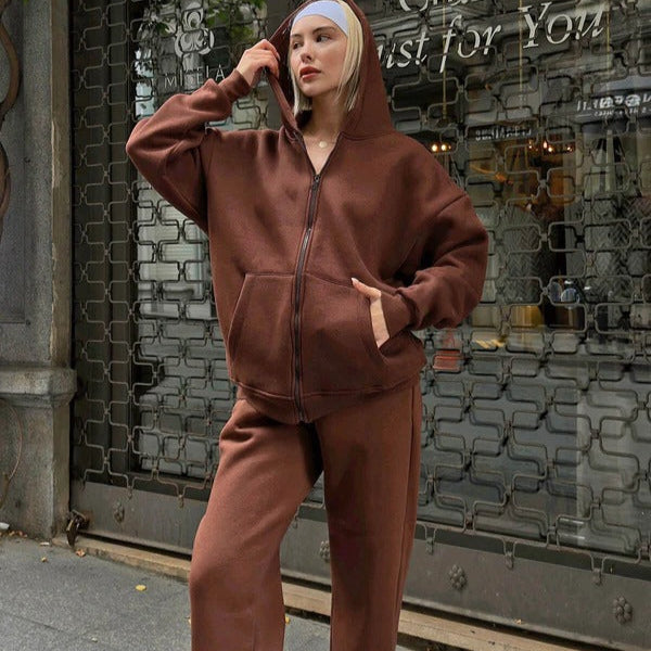 Oversized Cotton Zip Front Hoodie Set