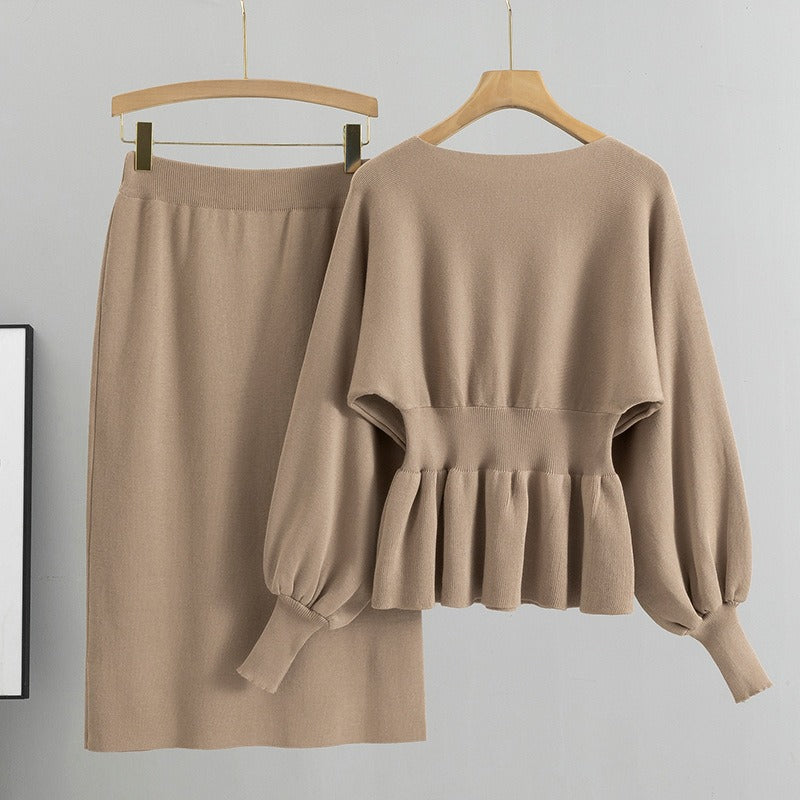 Ribbed Knit Peplum High Waist Two-Piece Set