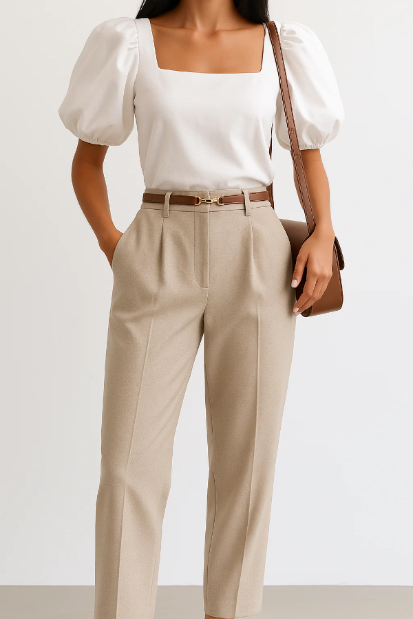 Wool Blend High Rise Tapered Trousers