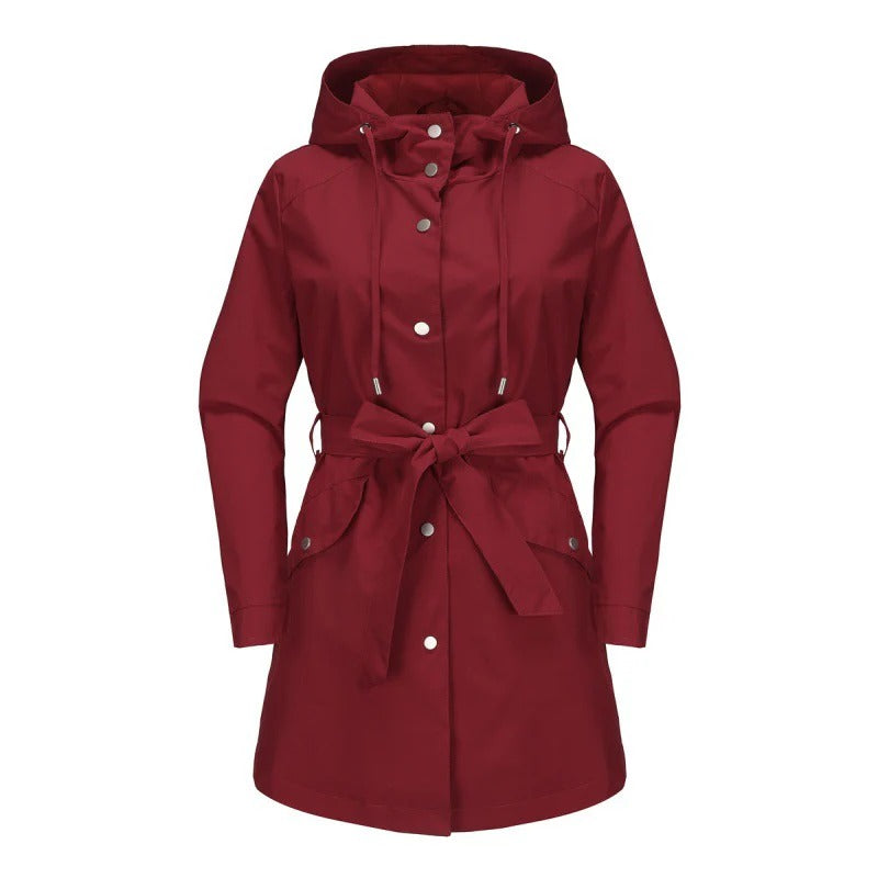 Water-Repellent Hooded Relaxed Midi Trench Coat