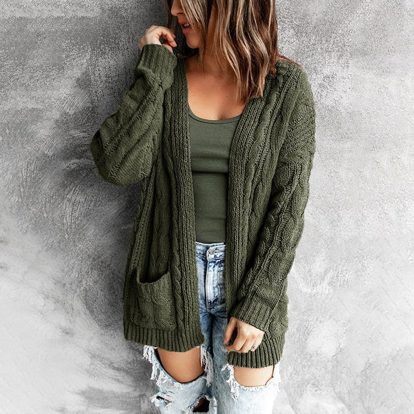 Relaxed Fit Wool Blend Knit Cardigan