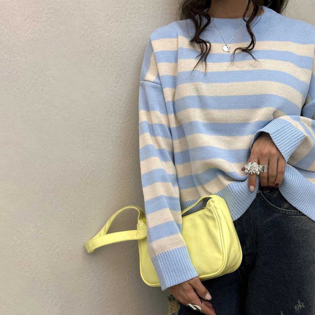 Striped Loose Fit Knit Pullover Sweatshirt