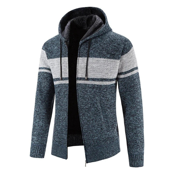 Plush Lined Knitted Texture Hooded Cardigan