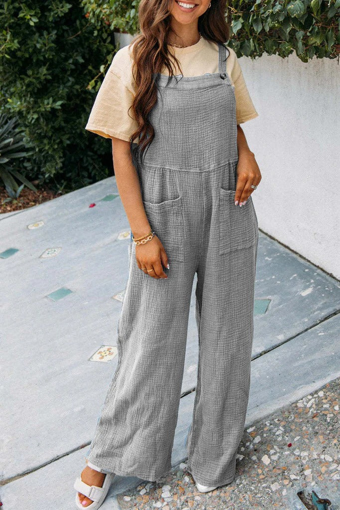 Cotton Blend Relaxed Wide Leg Jumpsuit