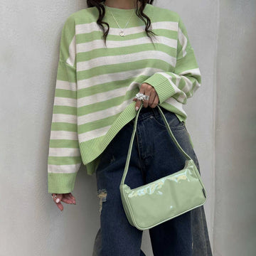 Striped Loose Fit Knit Pullover Sweatshirt