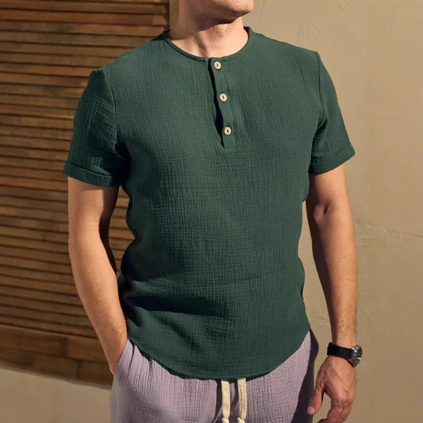 Regular Fit Cotton Blend Button Neck Henley T-shirt