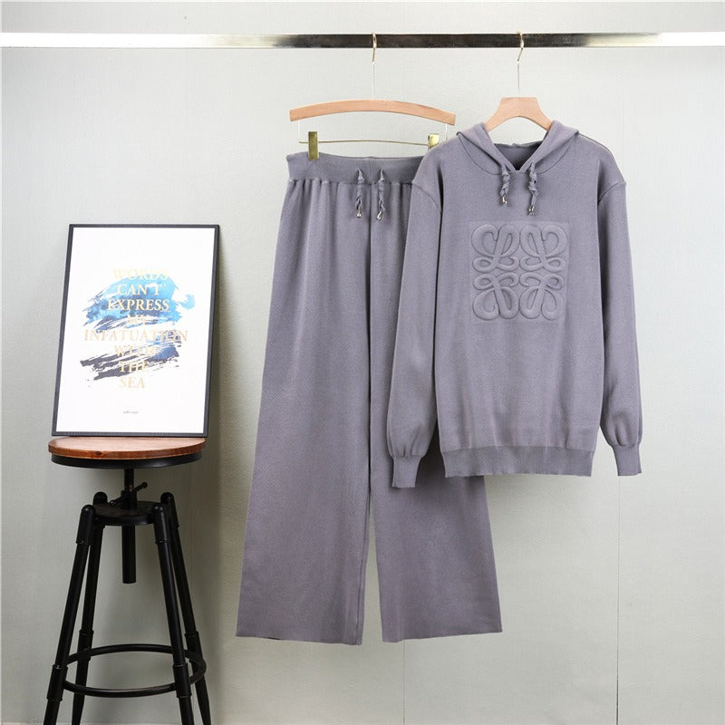  Two-Piece Oversized Hooded Knit Lounge Set