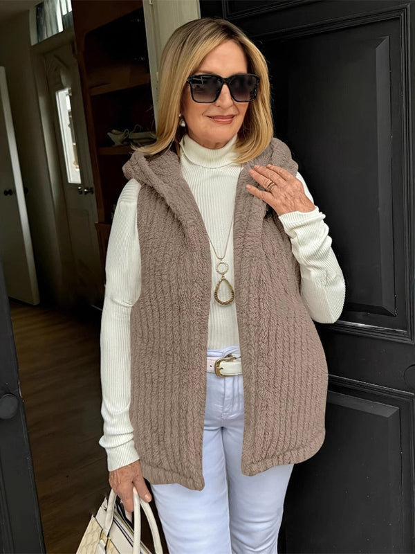 Fuzzy Texture Relaxed Fit Hooded Vest