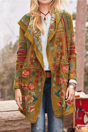 Embroidered Relaxed Fit Wool Coat