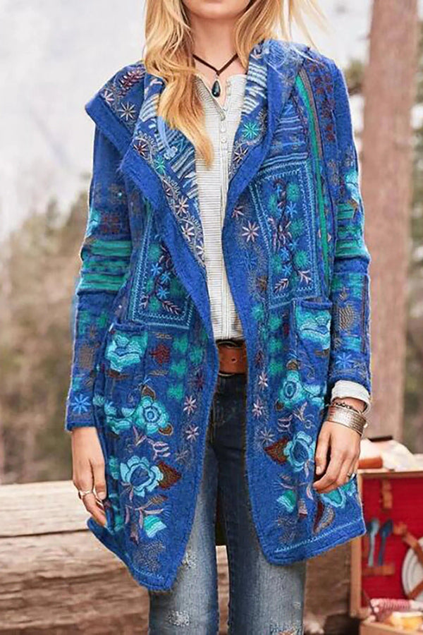 Embroidered Relaxed Fit Wool Coat
