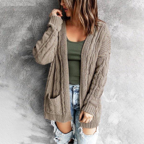 Relaxed Fit Wool Blend Knit Cardigan