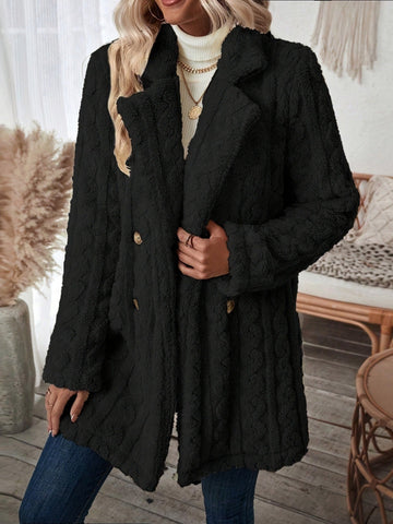 Double-Breasted Knit Mid-Thigh Coat
