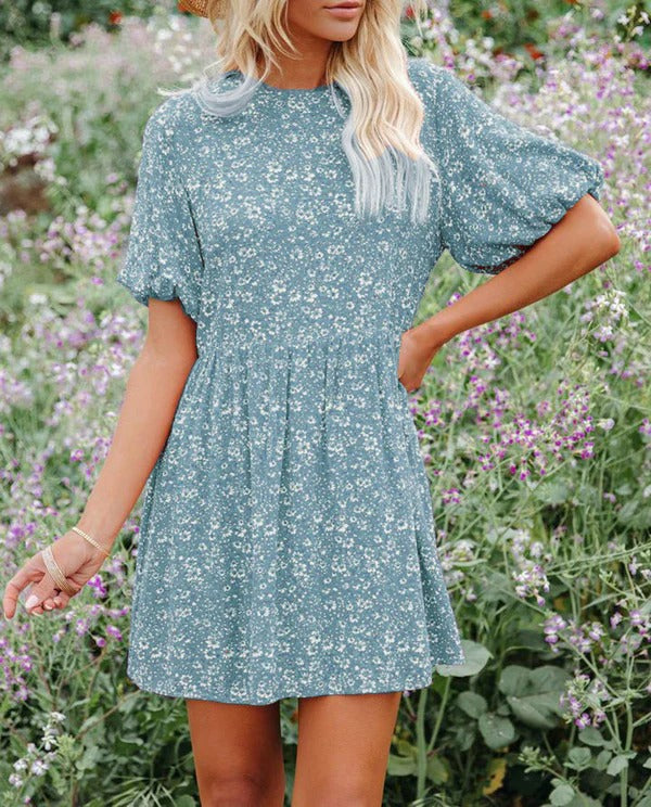 Floral Puff Sleeve A-Line Dress