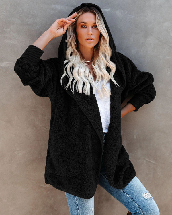 Sherpa Fleece Oversized Hooded Cardigan