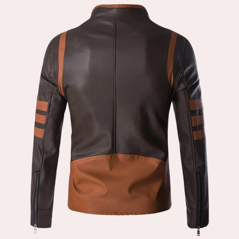 Slim Fit Stand-Up Collar Leather Jacket