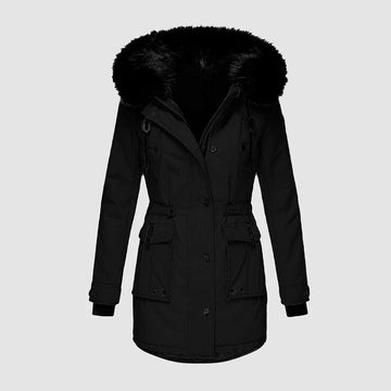 Tailored Faux Fur Hood Long Coat