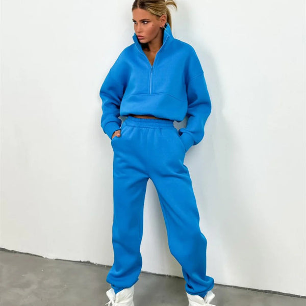 Relaxed Fit High Collar Half Zip Sweat Set