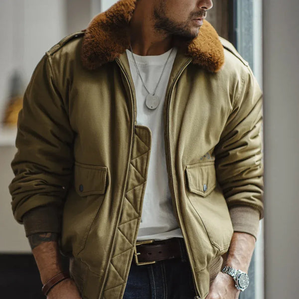 Men’s Jacket - Cotton Blend - Faux Fur Collar - Ribbed Cuffs and Hem