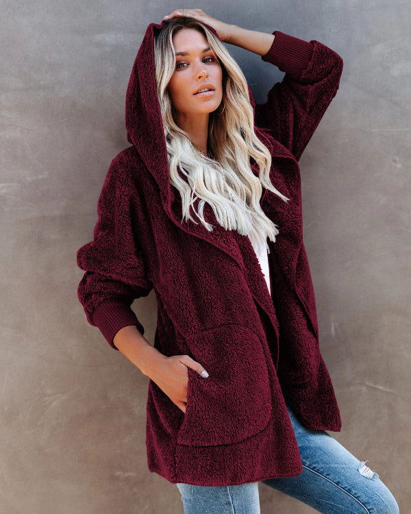 Sherpa Fleece Oversized Hooded Cardigan
