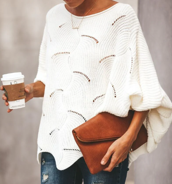 Wool Blend Batwing Sleeve Knit Sweater