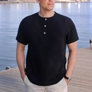 Regular Fit Cotton Blend Button Neck Henley T-shirt