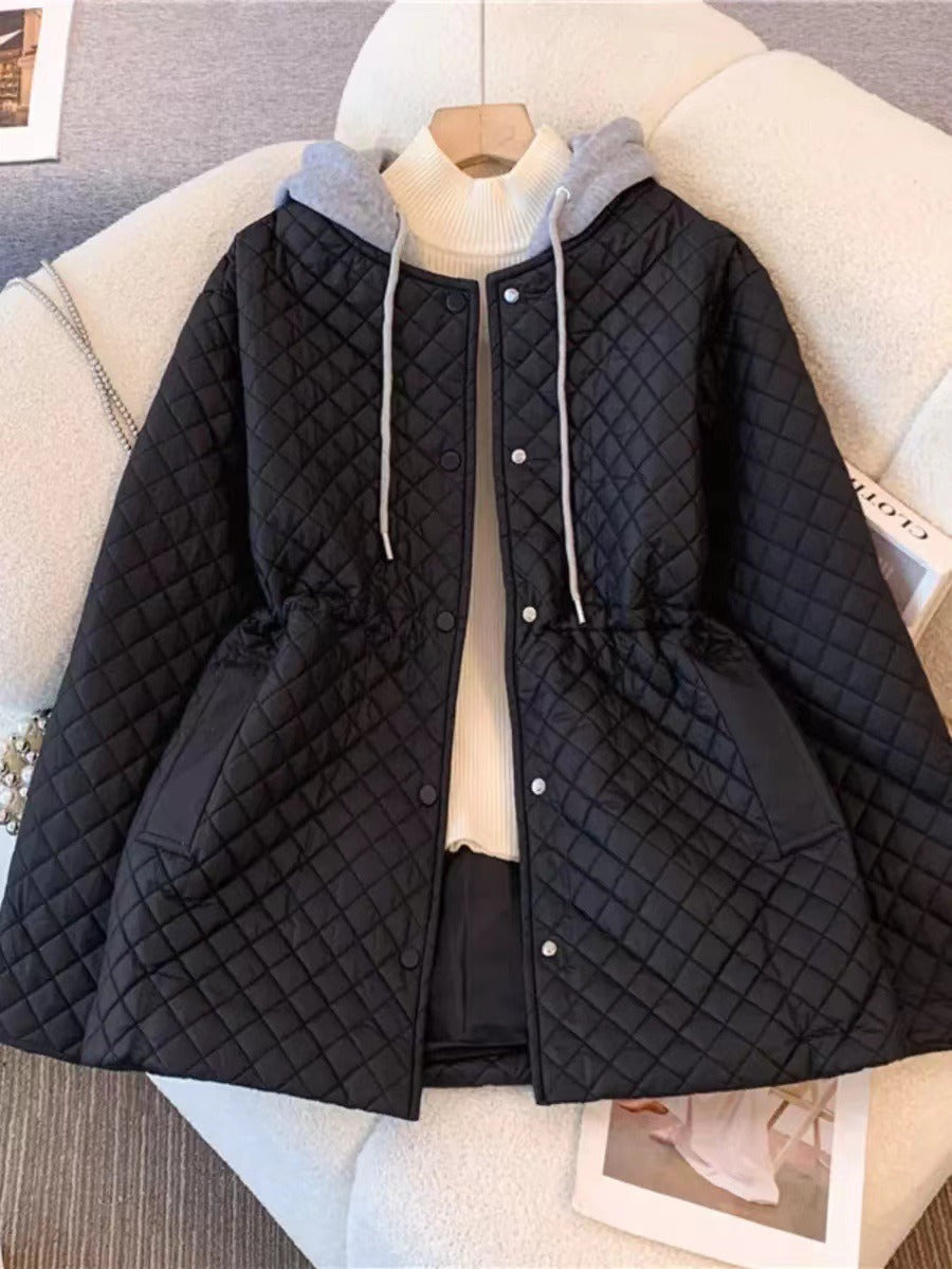 Grace Quilted Coat | Hooded Drawstring Waist Coat