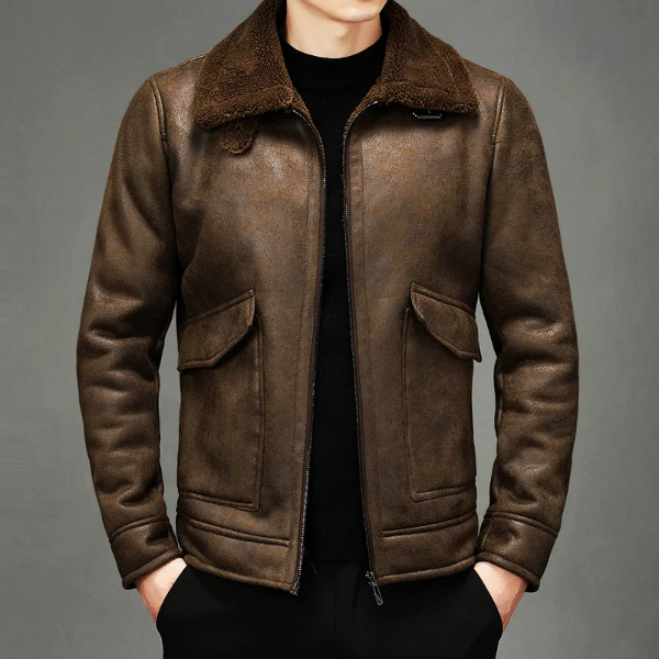 Vintage Shearling Collar Leather Jacket