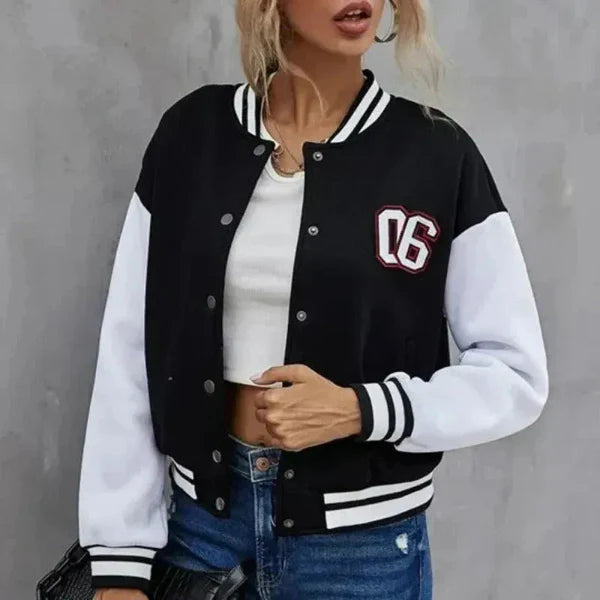 Button Front Varsity Style Bomber Jacket