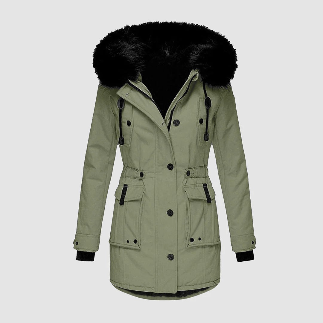 Tailored Faux Fur Hood Long Coat