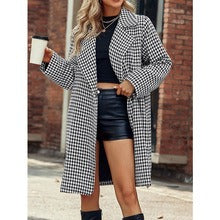 Tailored Houndstooth Wool Blend Long Coat