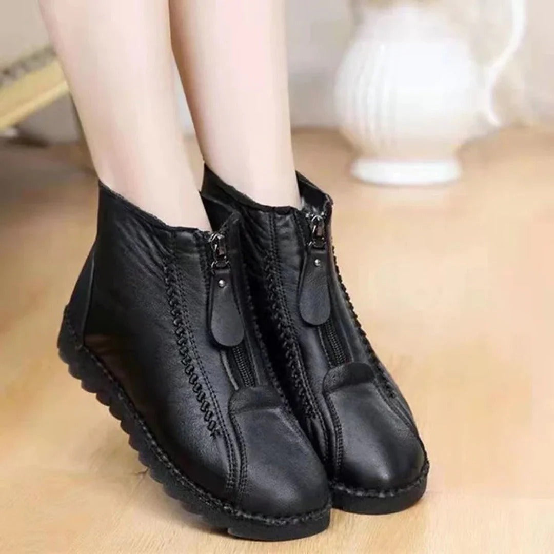 Chunky Sole Front Zipper Ankle Boots