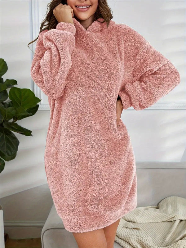 Fleece Knit Oversized Mini Hoodie Dress