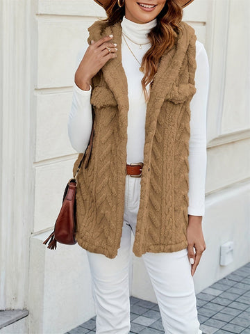 Hooded Cable Knit Relaxed Fit Vest