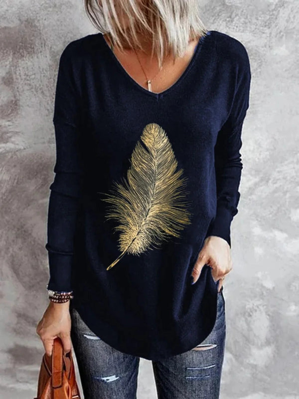 Feather Accent Soft Knit Pullover Sweater