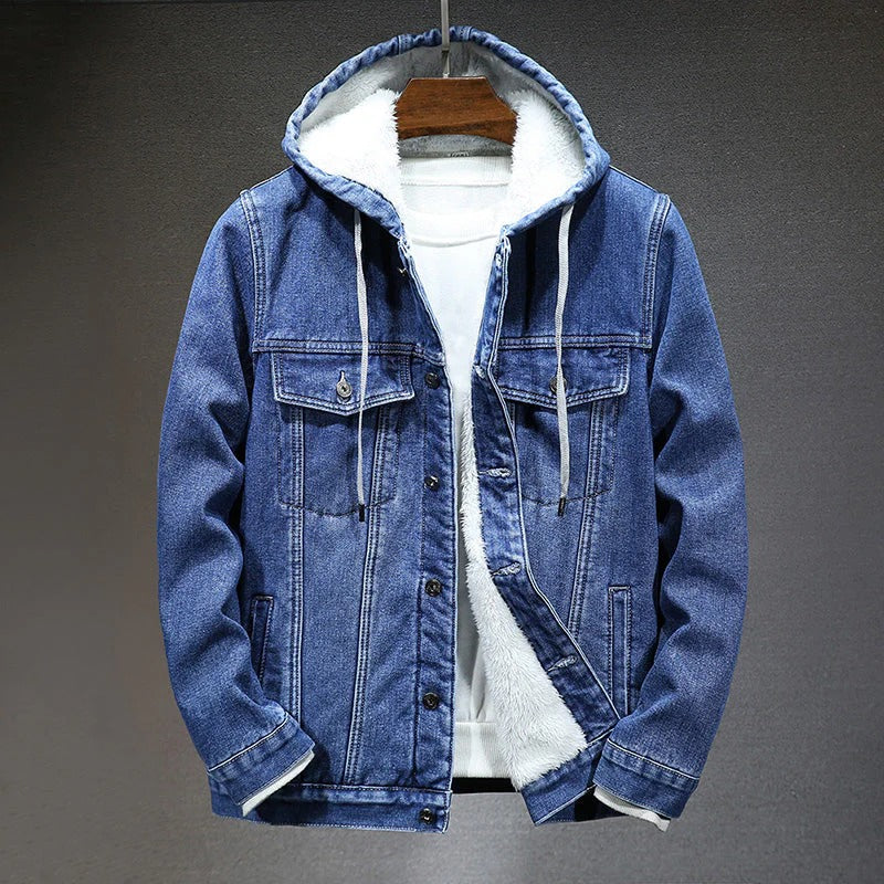 Sherpa Lined Hooded Denim Jacket