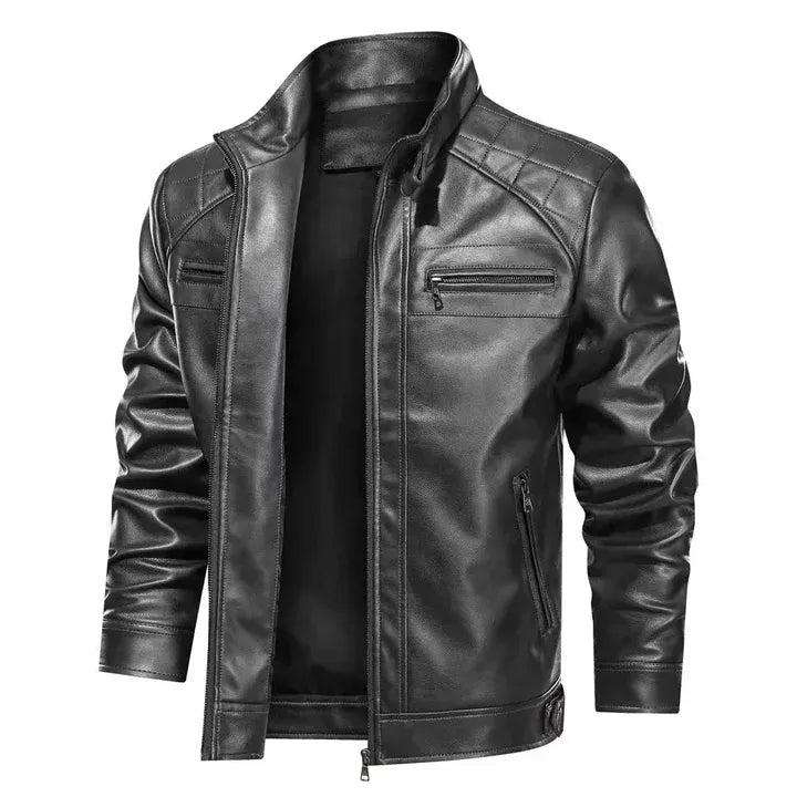 Slim Fit Quilted Stand Collar Biker Jacket