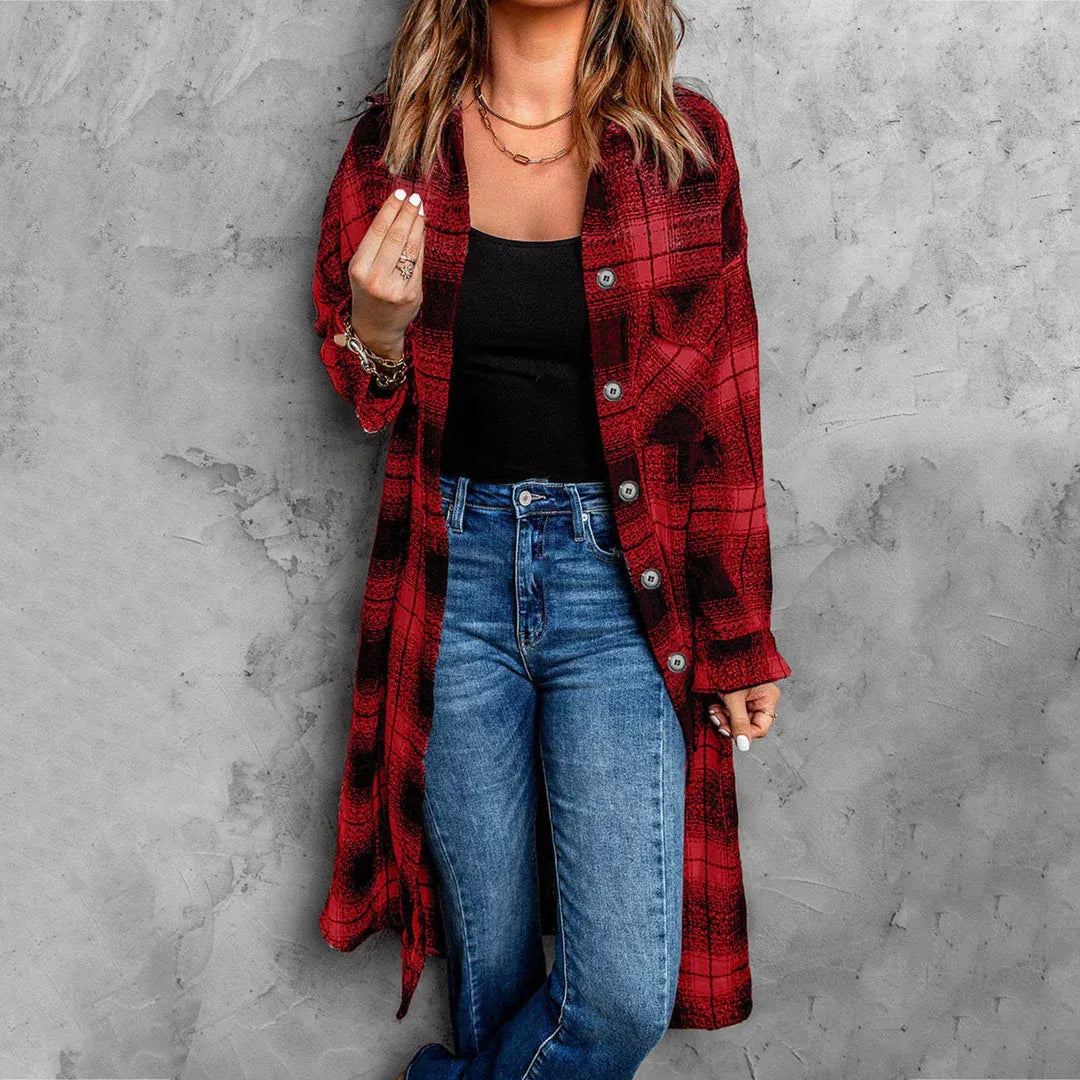 Cotton Blend Oversized Plaid Shacket