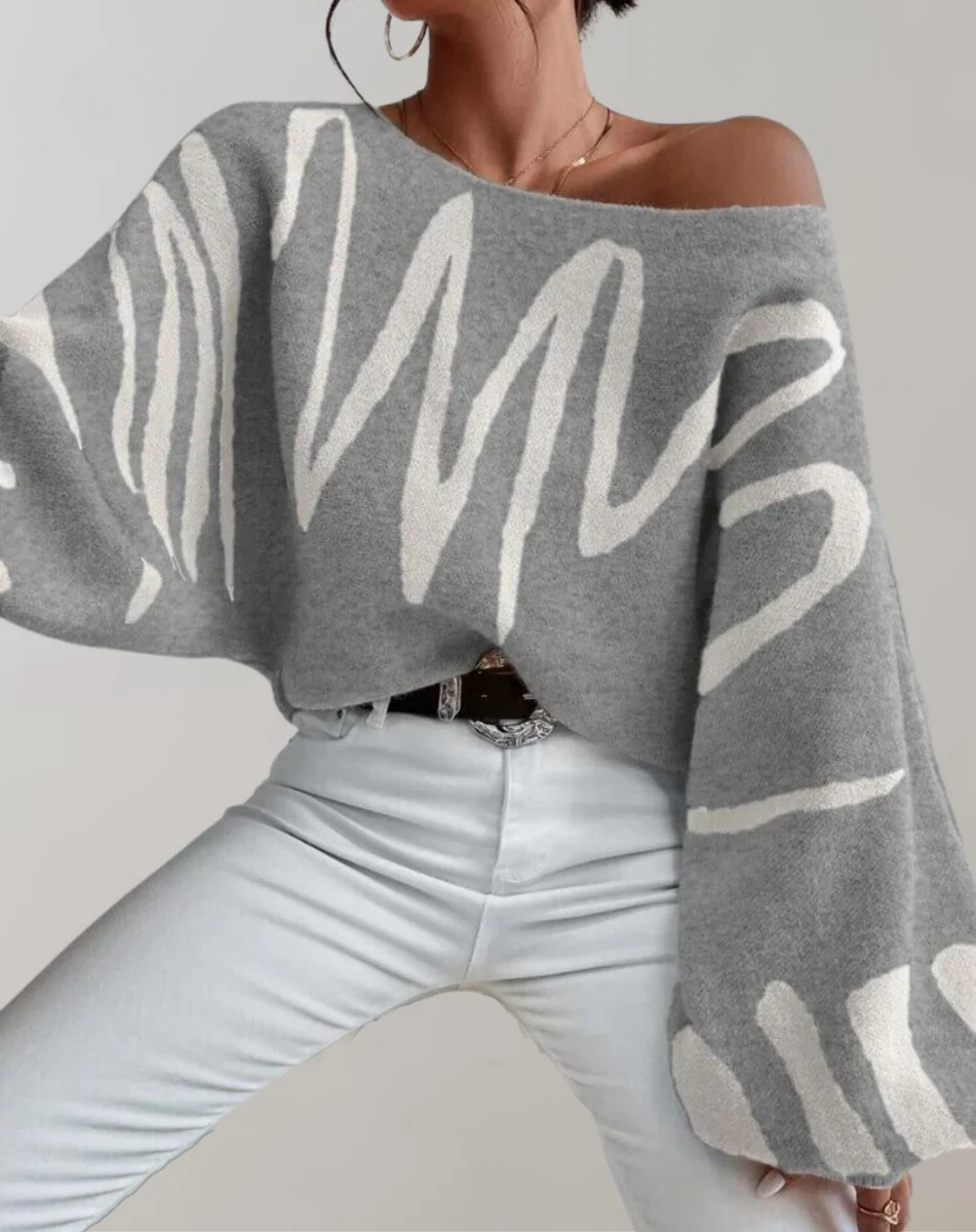 Knitted Lantern Sleeve Off-Shoulder Top